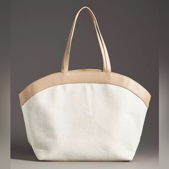 NWT! Anthropologie Jules Kae Emma Contrast Tote Shopper Bag Neutral Tan - Picture 1 of 5